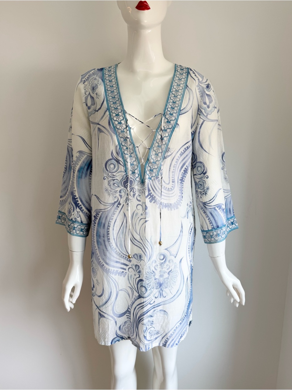Emilio Pucci blue and white cotton and silk lace up dress